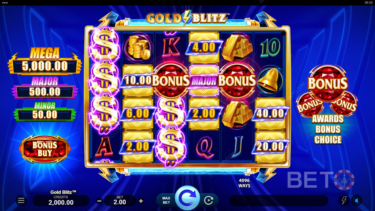 Strike it lucky with a Jackpot Prize on any spin in the Gold Blitz pokie