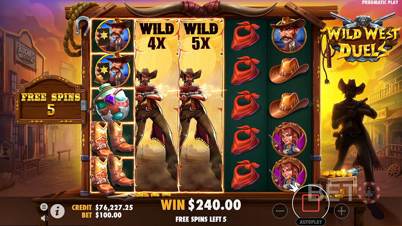 Expanding Wilds with Multipliers in Duel Free Spins on Wild West pokie