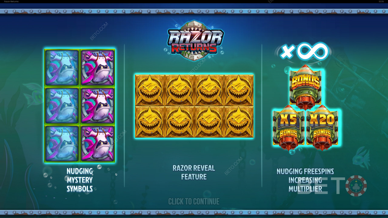 Score Mystery symbols, Razor Reveal bonus, and Free Spins round