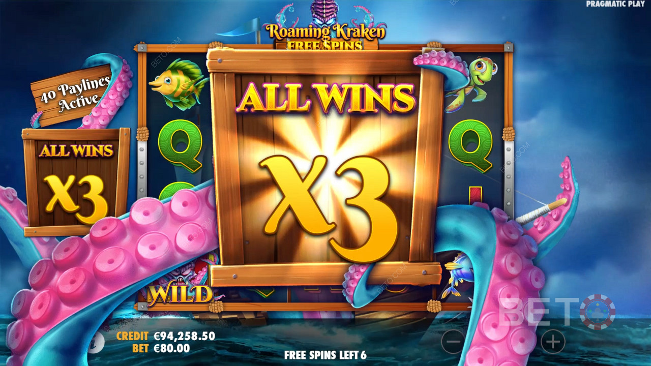 All wins cop a boost from a Win Multiplier in the Free Spins