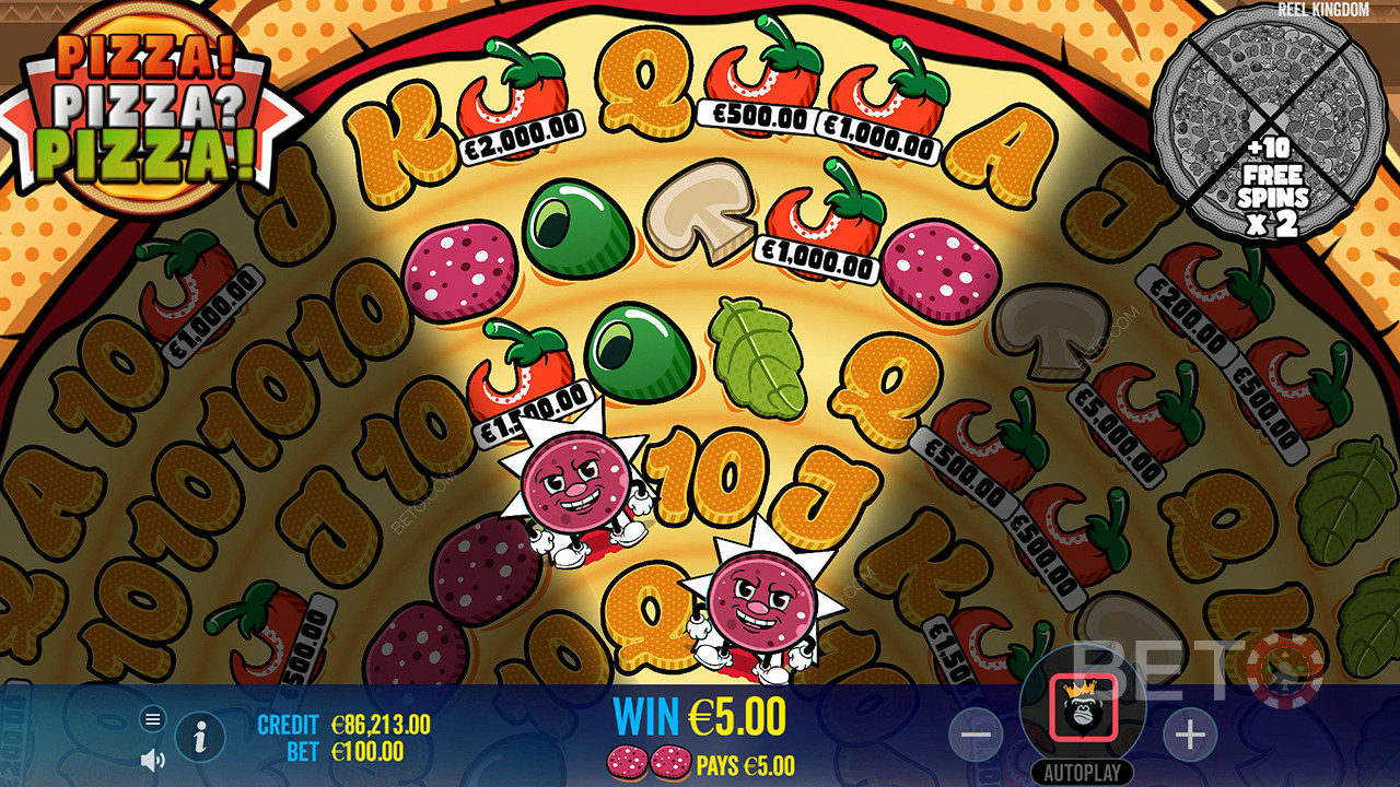 Cash symbols amp up the Free Spins potential in Pizza! Pizza? Pizza! pokie