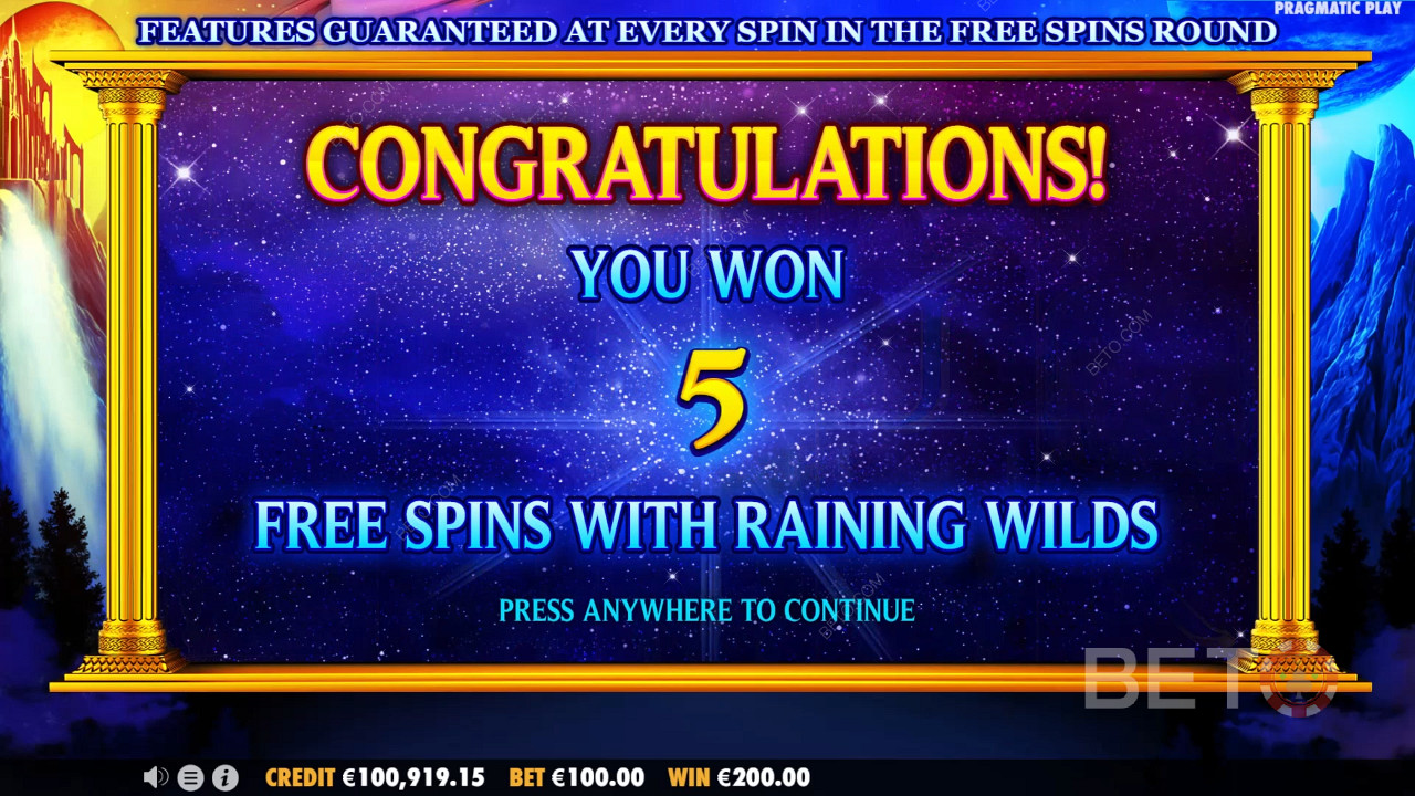 Score Free Spins with up to 5 random Wilds each whirl