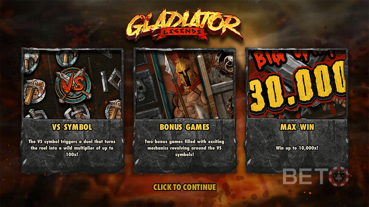 Score up to 10,000x your bet in the Gladiator Legends pokie game