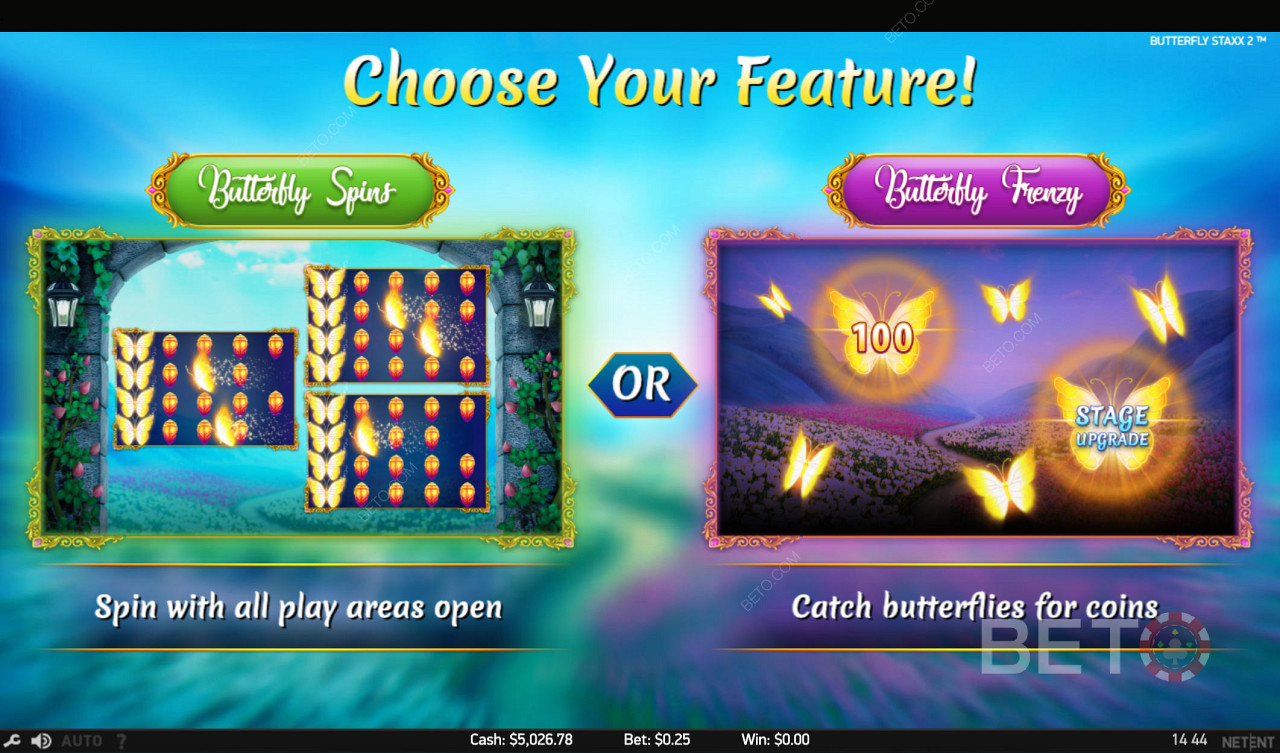 Choose between two ripper bonus rounds - spin or snag butterflies