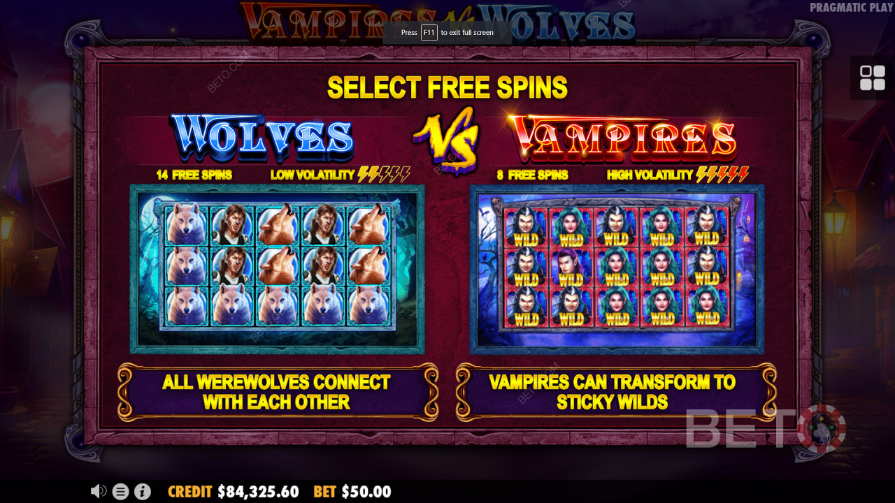 Double Bonus Spins in Vampires vs Wolves