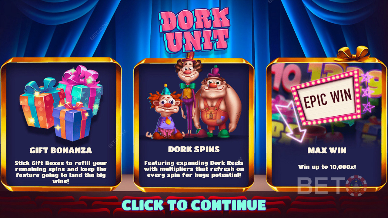 Score big with 2 ripper bonus games in the Dork Unit pokie machine