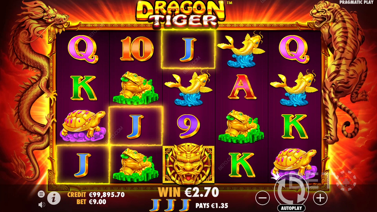 Crack 1,024 winning combos in Dragon Tiger pokie game