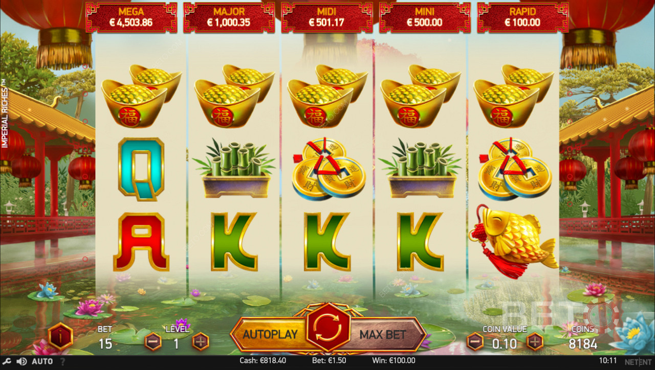 Scoring a five symbol combo on the reels of Imperial Riches
