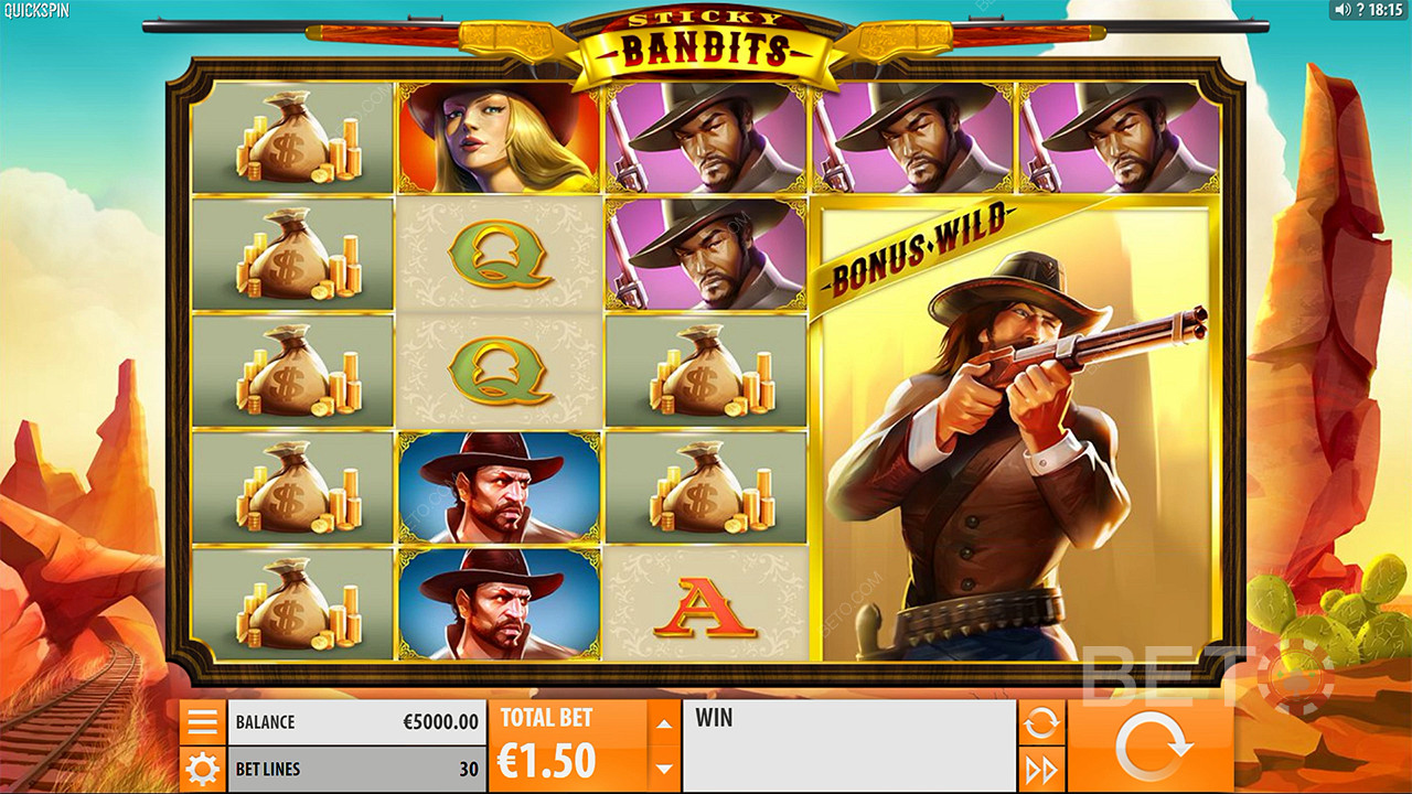 Watch for the Mega Wilds in the Sticky Bandits online pokie
