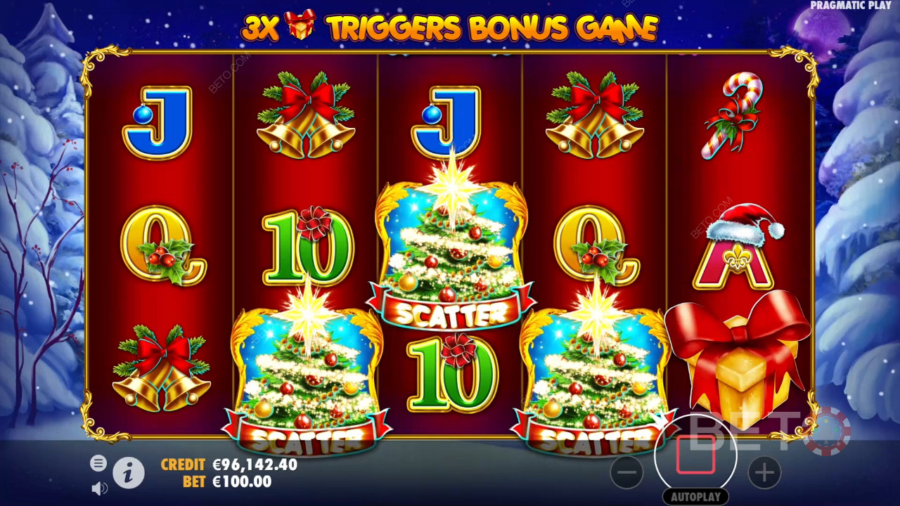 3 Chrissy Tree Scatter symbols trigger the Free Spins bonus