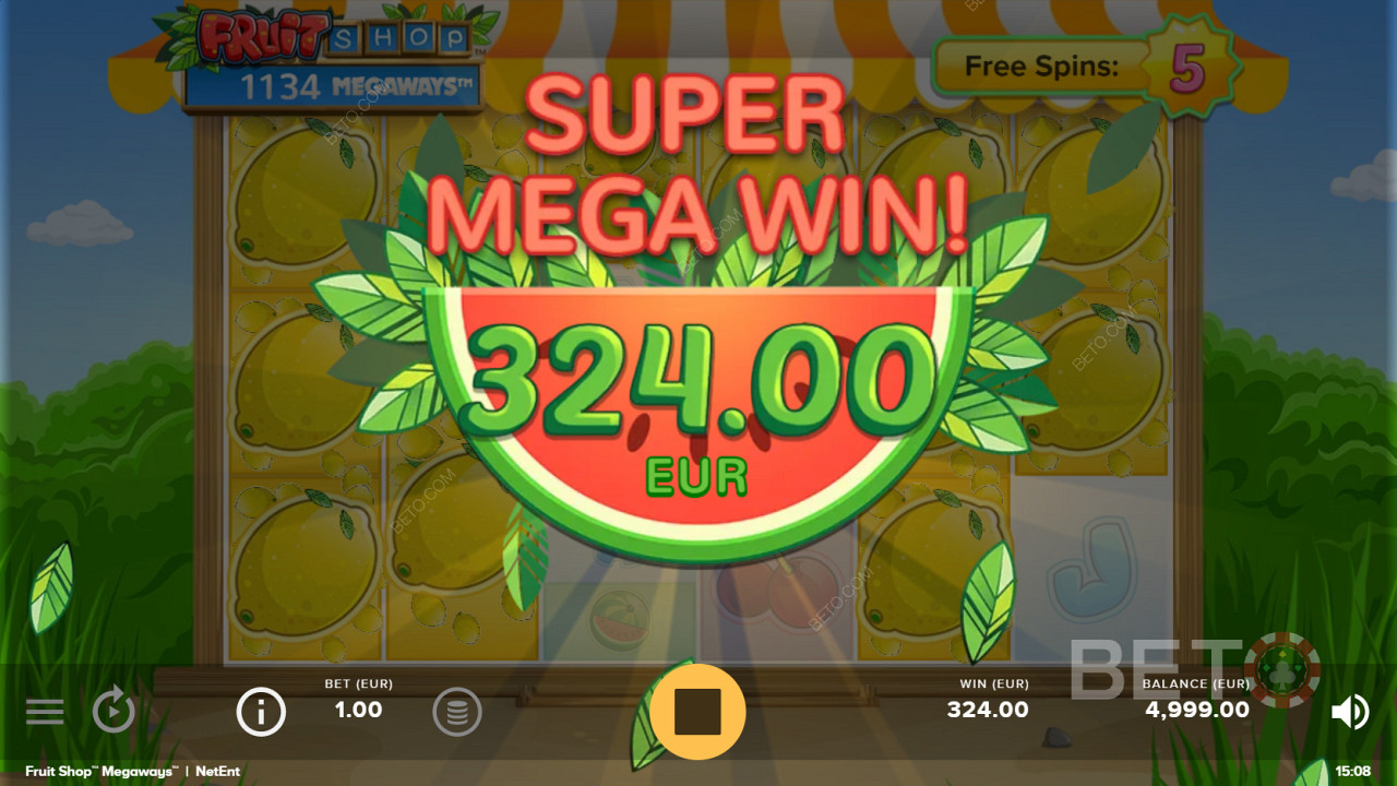 Scoring the coveted Super Mega Win in Fruit Shop Megaways