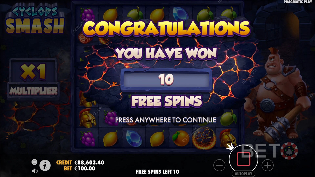 Score 10 to 16 Free Spins by landing 4 or more Scatter symbols