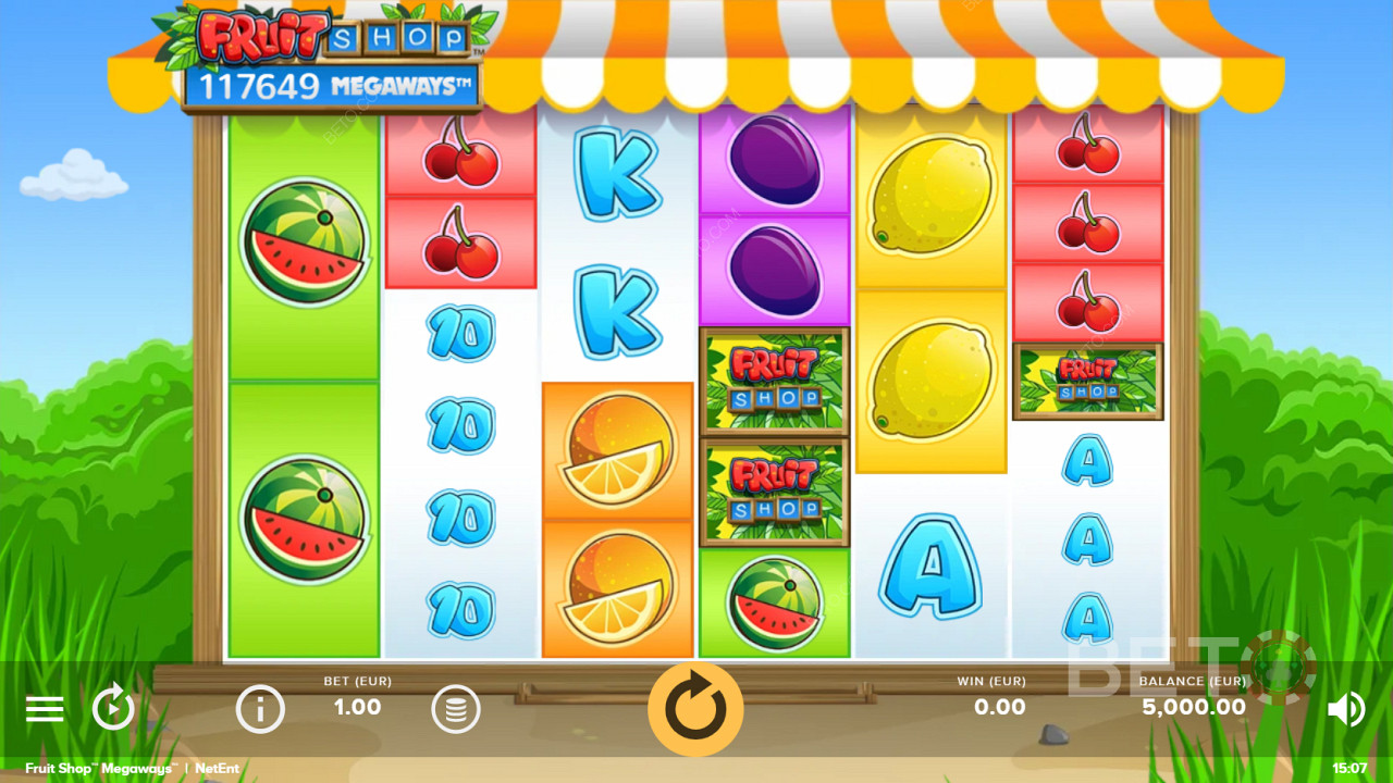 Juicy fruit icons in Fruit Shop Megaways pokie