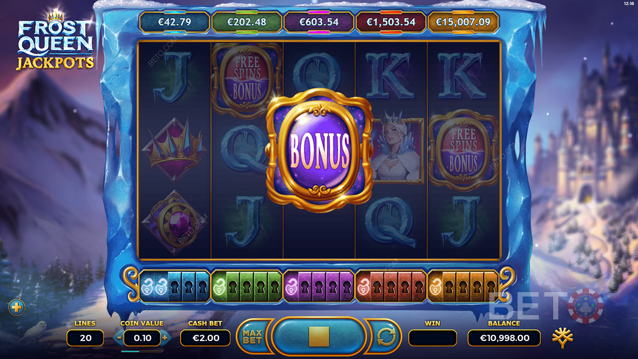 Scoring the Bonus icon in Frost Queen Jackpots