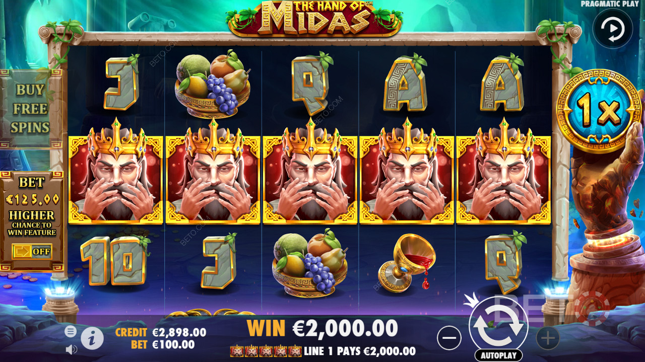 5 Golden Touch Icons pay big in the Hand of Midas Pokie