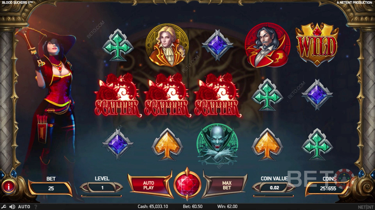 3 Scatter Symbols unleash the bonus round in Blood Suckers 2