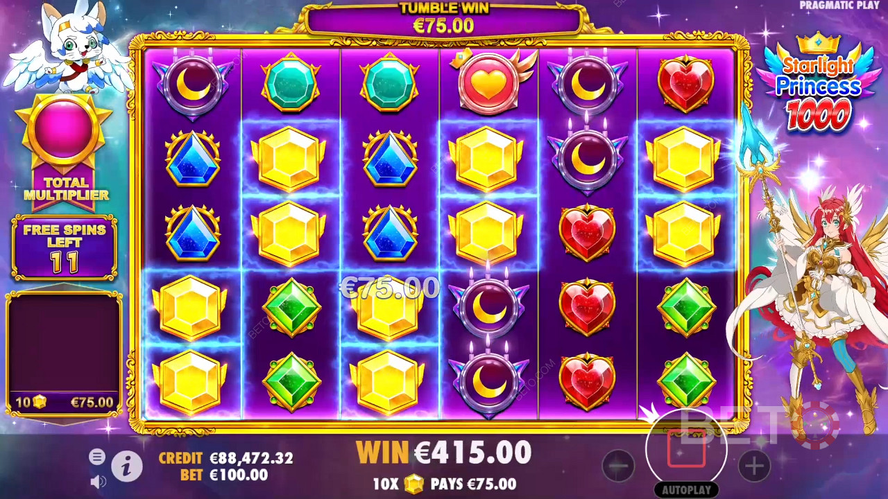 Multiplier in Free Spins never drops in Starlight Princess 1000 pokie