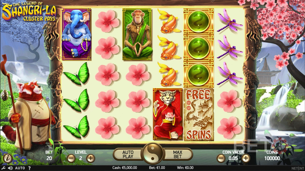 Stunning Icons in The Legend of Shangri-La: Cluster Pays pokie game
