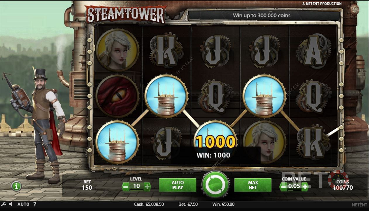 Lining Up Symbols in Steam Tower Pokie Game