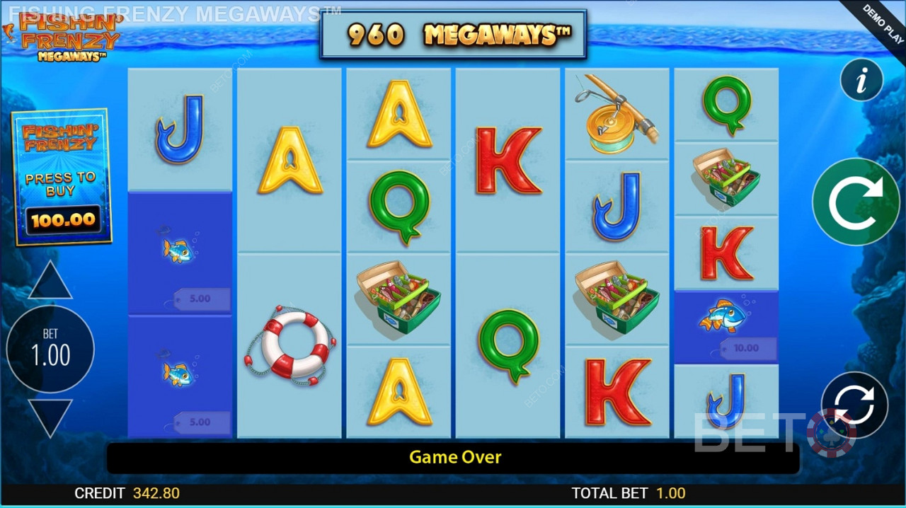 The top-paying symbols are the fish, pelican, life ring, tackle box and fishing rod