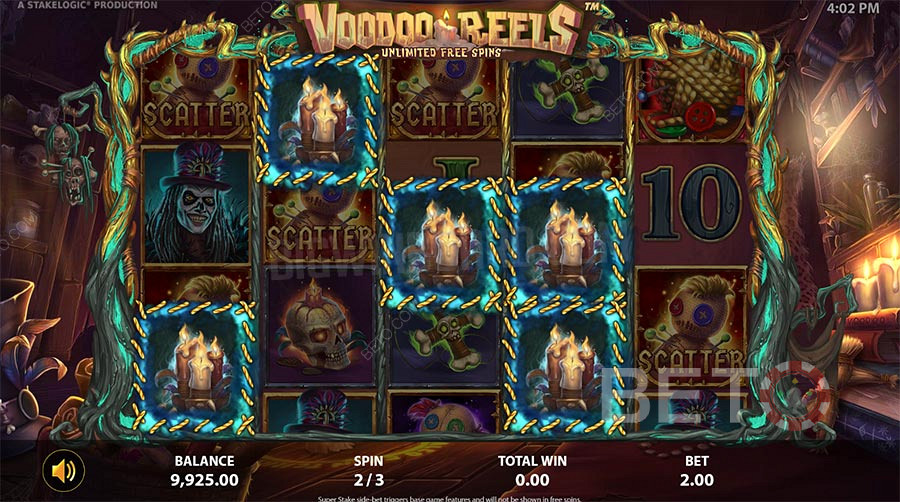 Score 3+ candle icons on Voodoo Reels for massive payouts