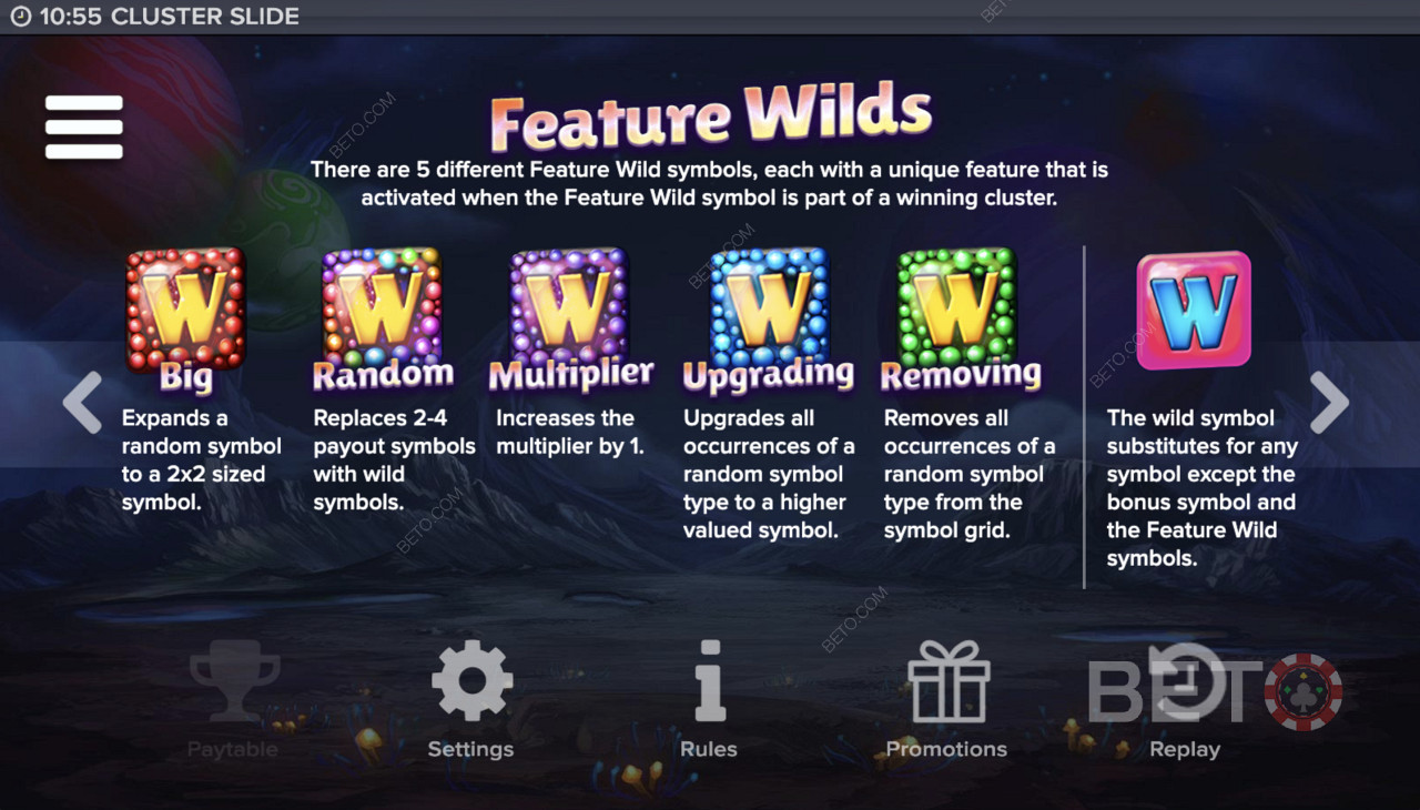 Stacks of Wilds in Cluster Slide Pokie Game