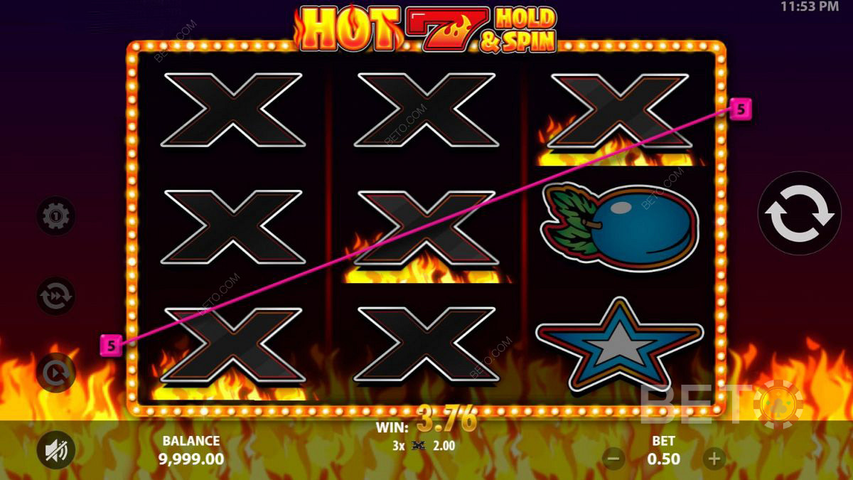 Scoring diagonal ripper wins in Hot 7 Hold and Spin
