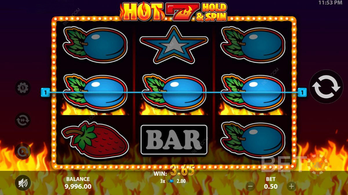 Scoring a triple on the reels in Hot 7 Hold and Spin