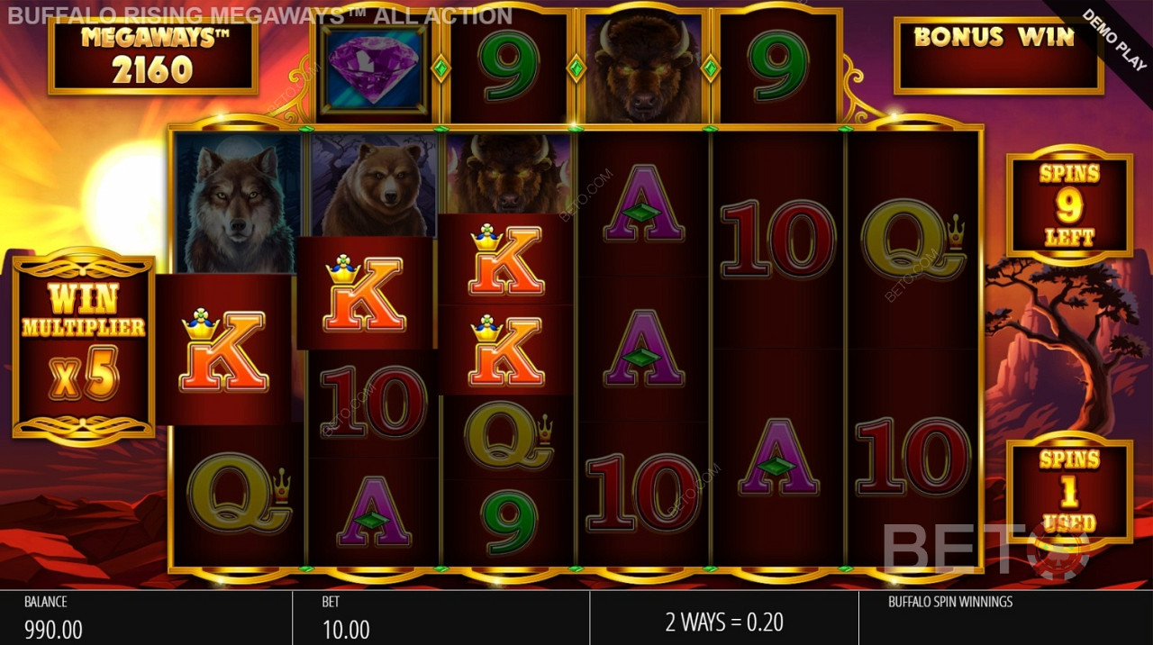 Low Value Pokies Symbols in Buffalo Rising Megaways