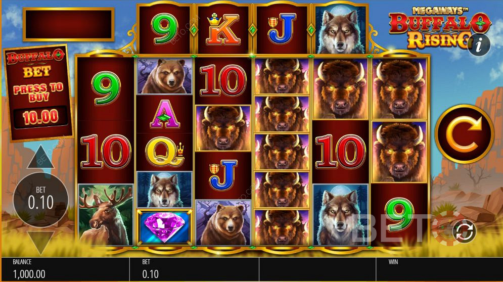 Megaways pokie grid in Buffalo Rising Megaways game