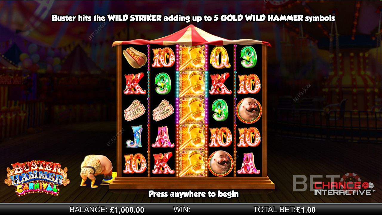 Smash it with the Wild Striker in Buster Hammer Carnival pokie