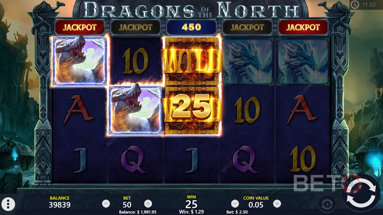 Stacks of wilds boost your wins in Dragons of the North online pokie