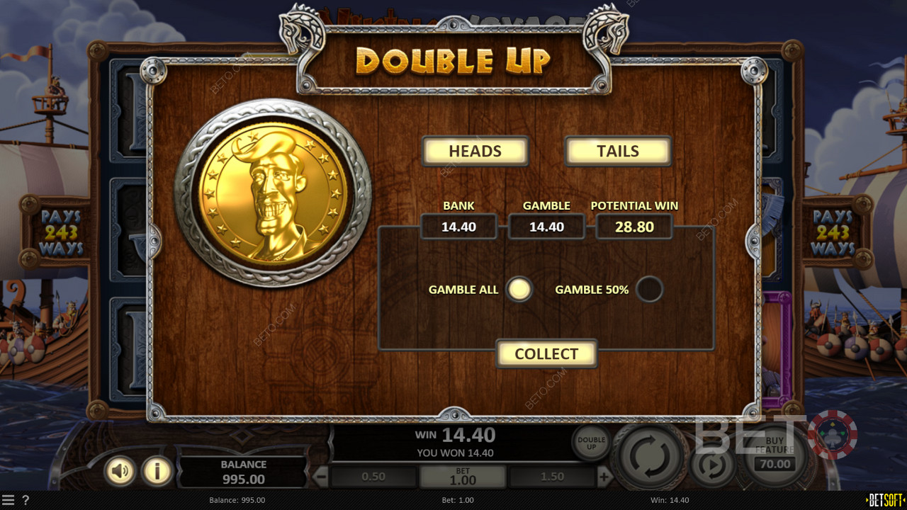 Boost your wins with the Double Up feature in Viking Voyage pokie