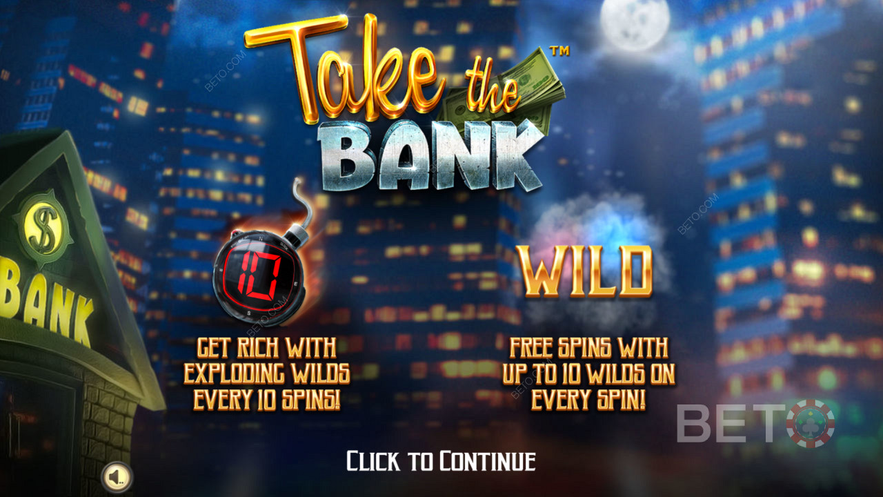 Intro screen of Take The Bank - Strike it Lucky with Exploding Wilds