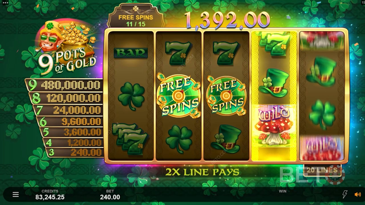 Bonus Free Spins icons in 9 Pots of Gold