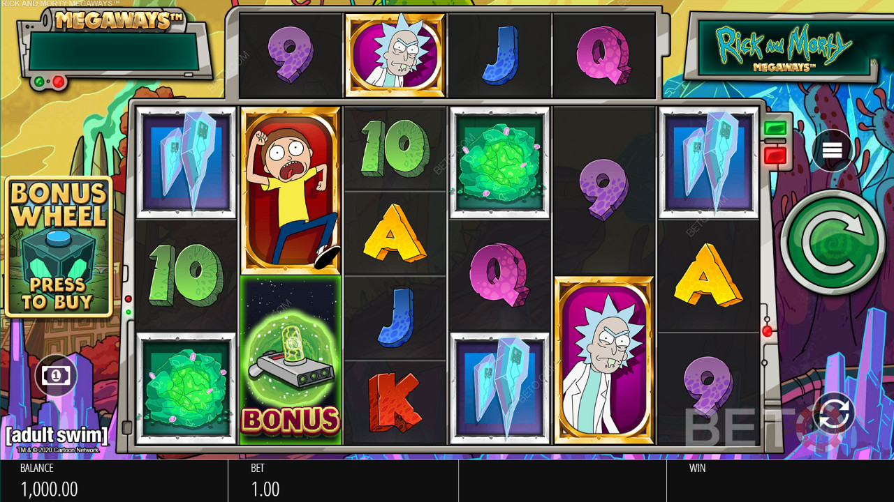 Experience the ripper design of Rick and Morty Megaways online pokie