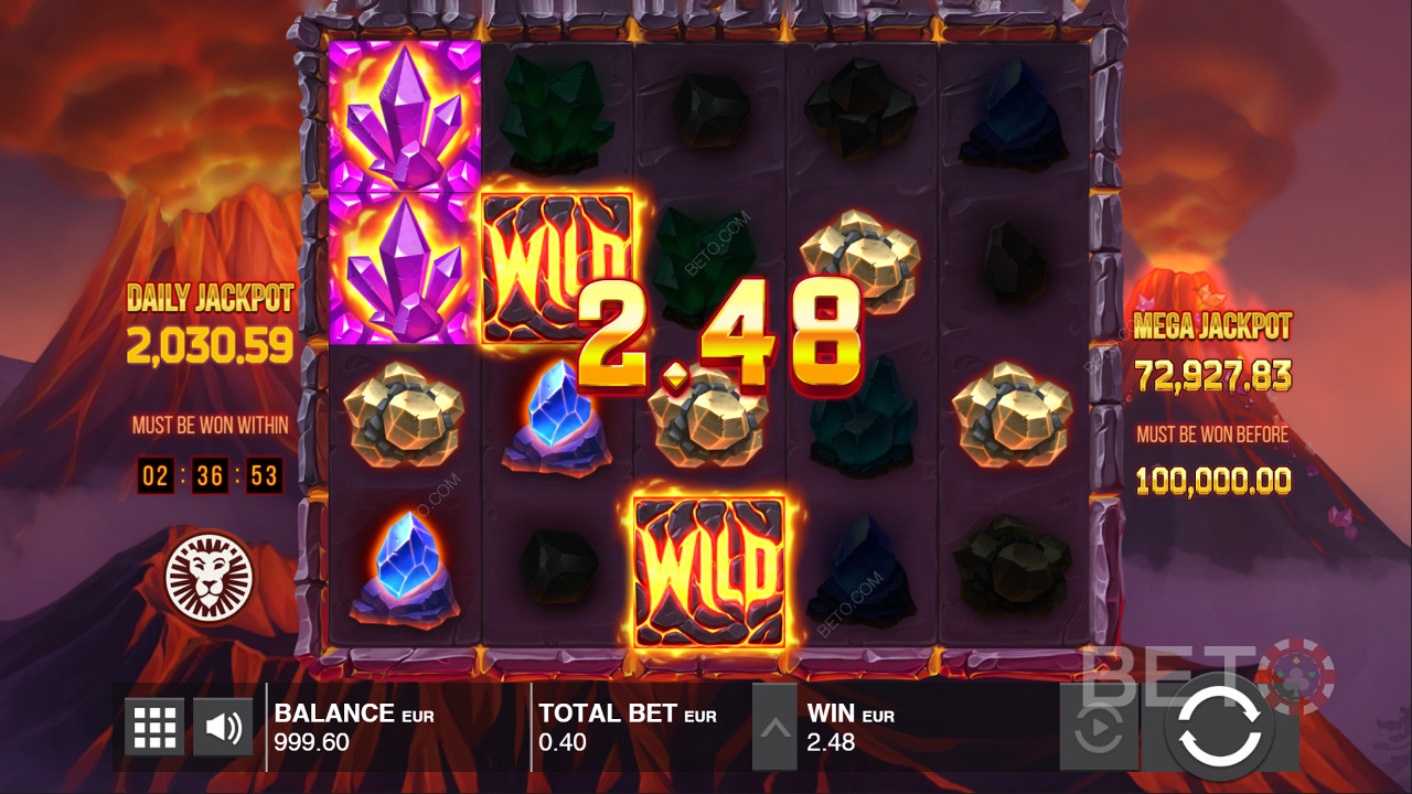 Wilds boost your wins in Mount Magmas online pokie