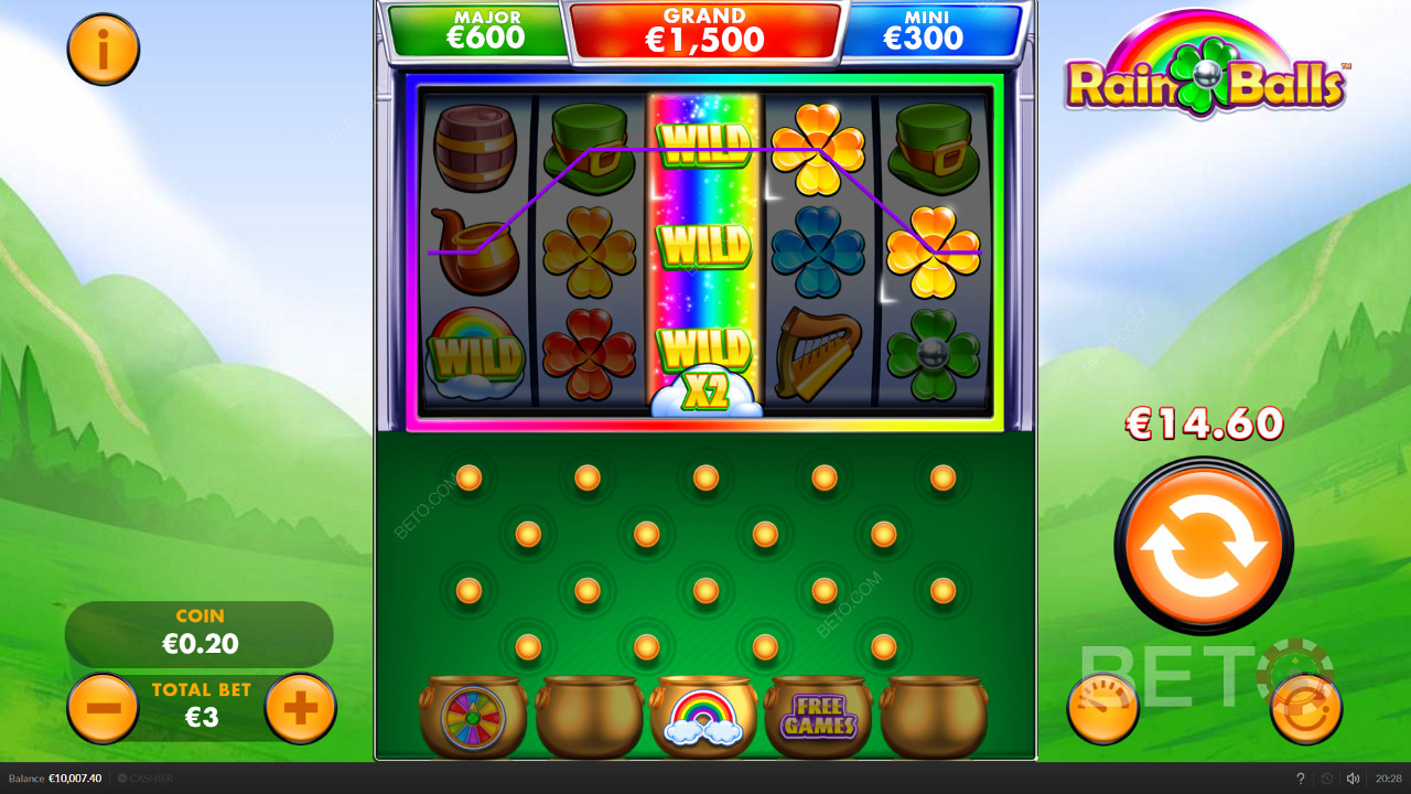 Sleek controls and settings in Rain Balls pokie