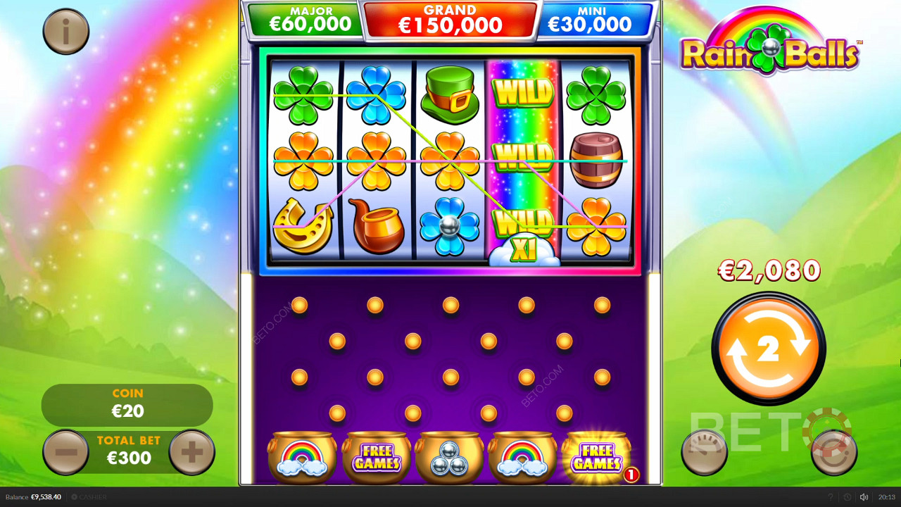 Stunning backdrop of Rain Balls online pokie machine