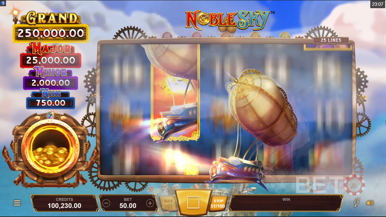 Soar with Walking Wild Respins in Noble Sky pokie game