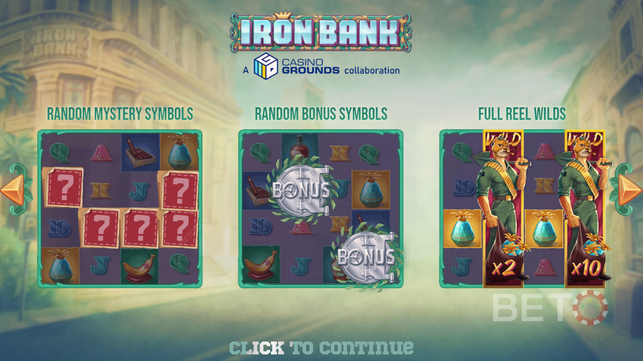 Score big with the base game features in Iron Bank pokie