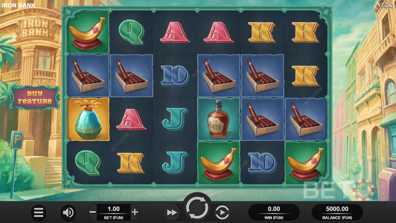 Pursue a top payout of 49,999x your wager in Iron Bank pokie