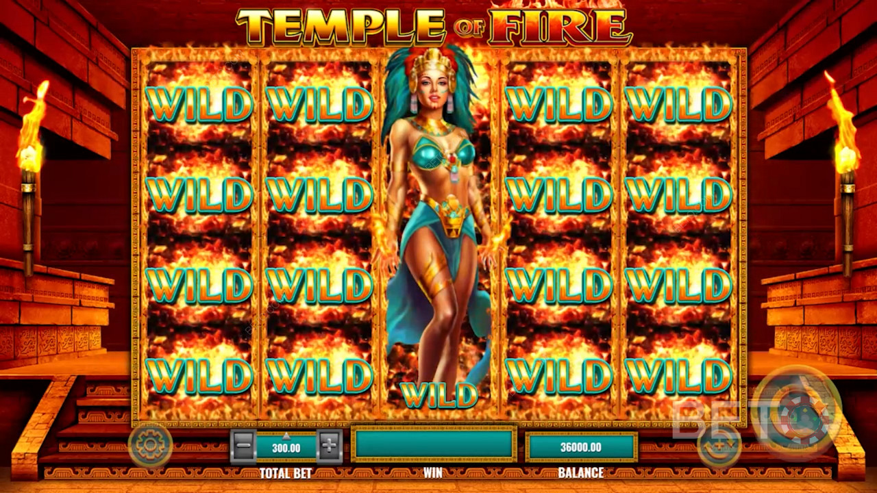 Ignite the reels with expanding Wilds in Temple of Fire pokie