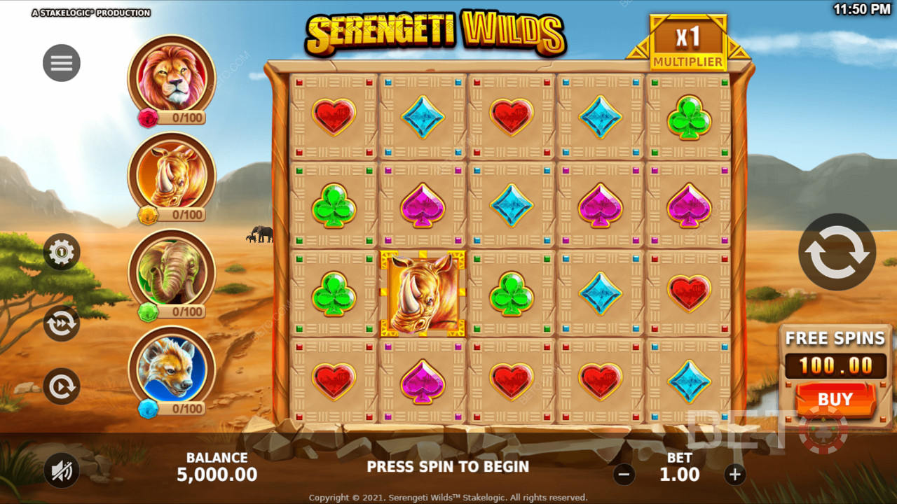 Snag 100x your wager and Score Free Spins in Serengeti Wilds pokie