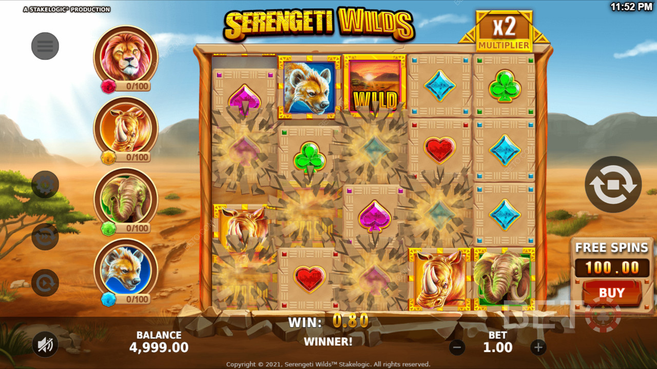 Score rising Multipliers in Serengeti Wilds online pokie