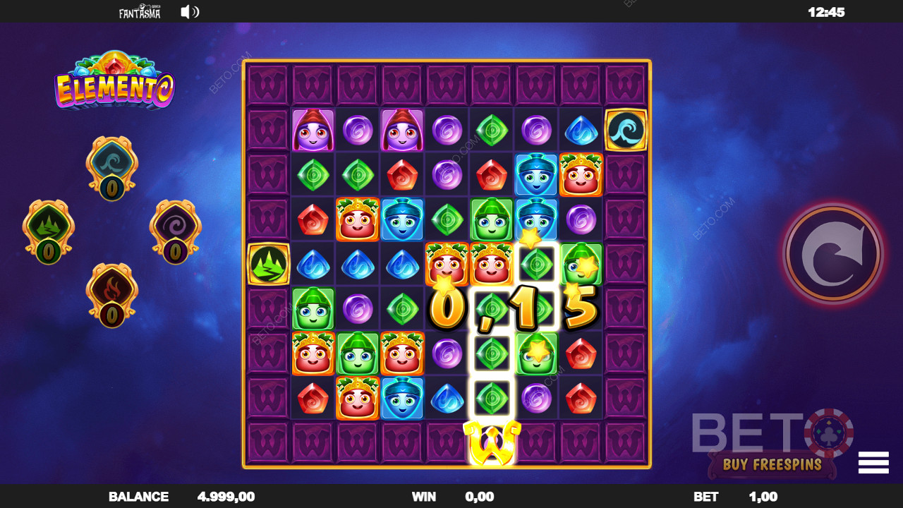 Score with 5+ matching symbols in a cluster - Element Wild symbols