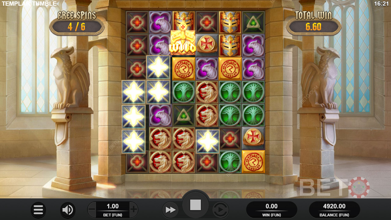 Glitzy symbols shine in Templar Tumble pokie
