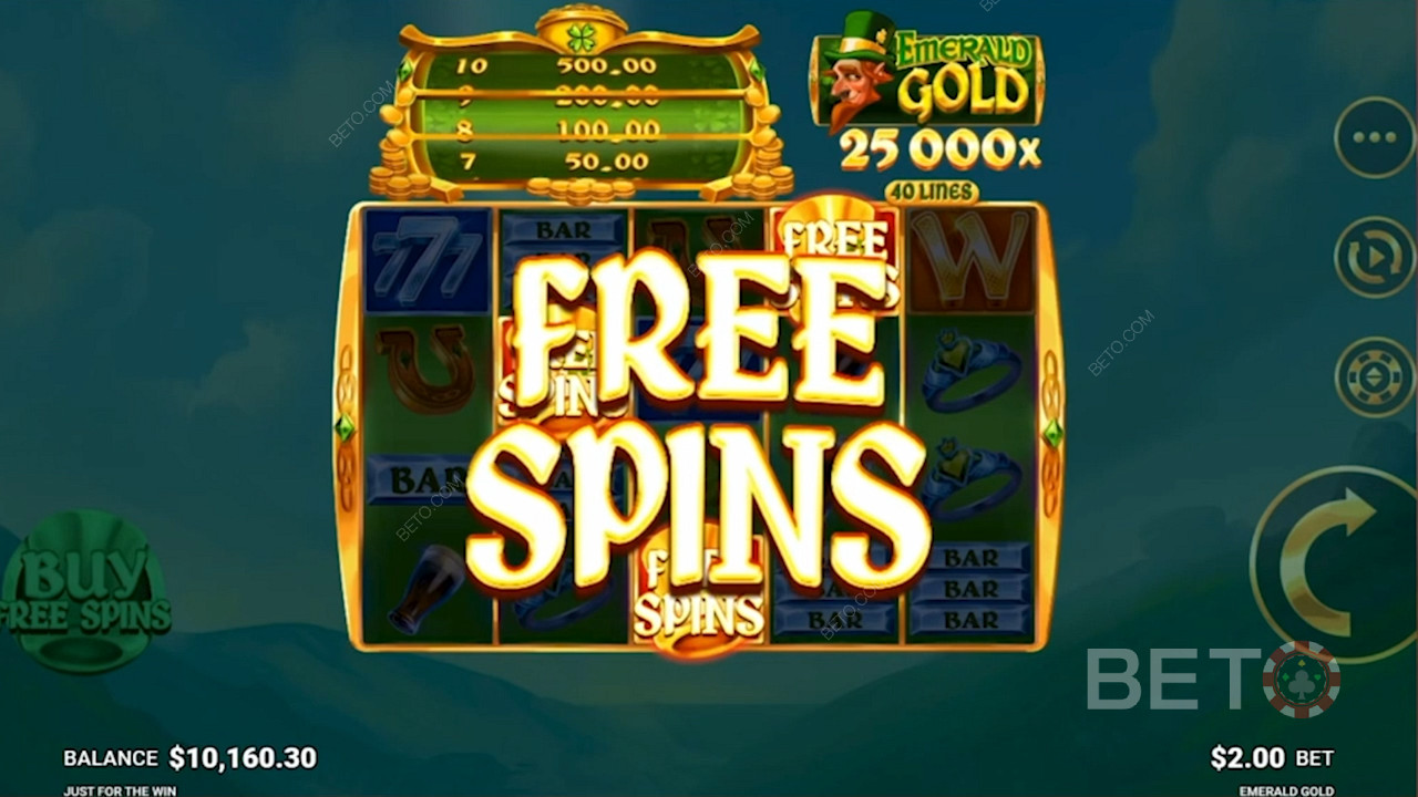 Score free spins in Emerald Gold pokie game