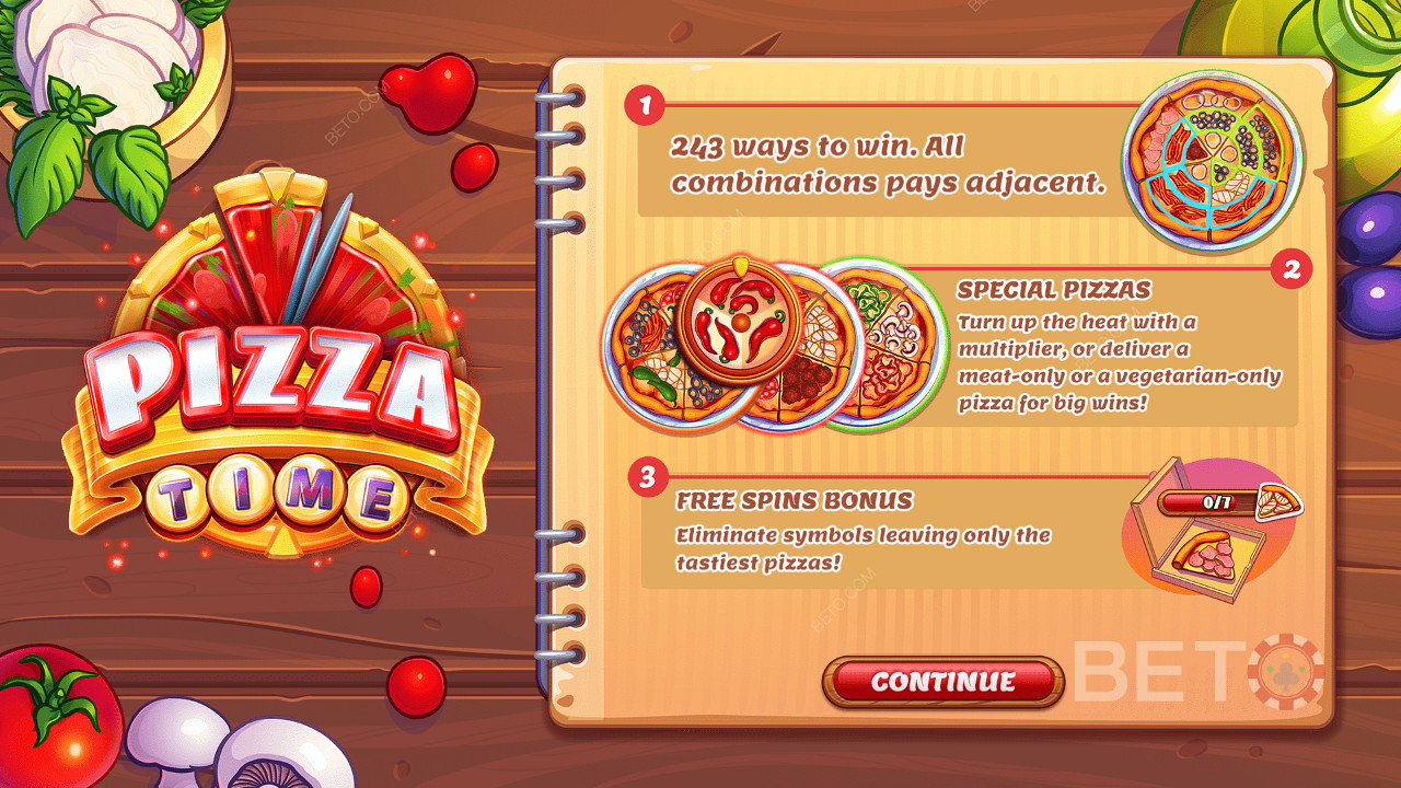 Starting screen showcasing a slice of Pizza Time