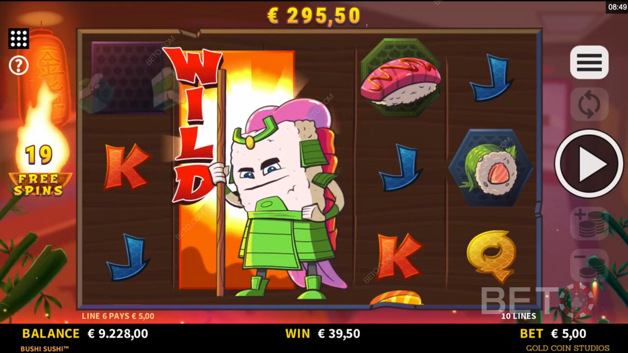 Stacked Wilds in Bushi Sushi pokie